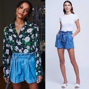 NWT L'AGENCE High Rise Paperbag Waist Soft Denim Tie Belt Pleated Jean Shorts 30